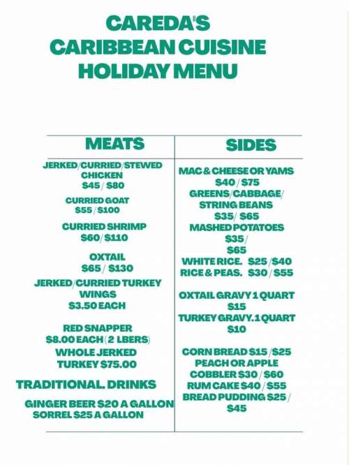 Careda's Caribbean Cuisine menu in Philadelphia, Pennsylvania, USA