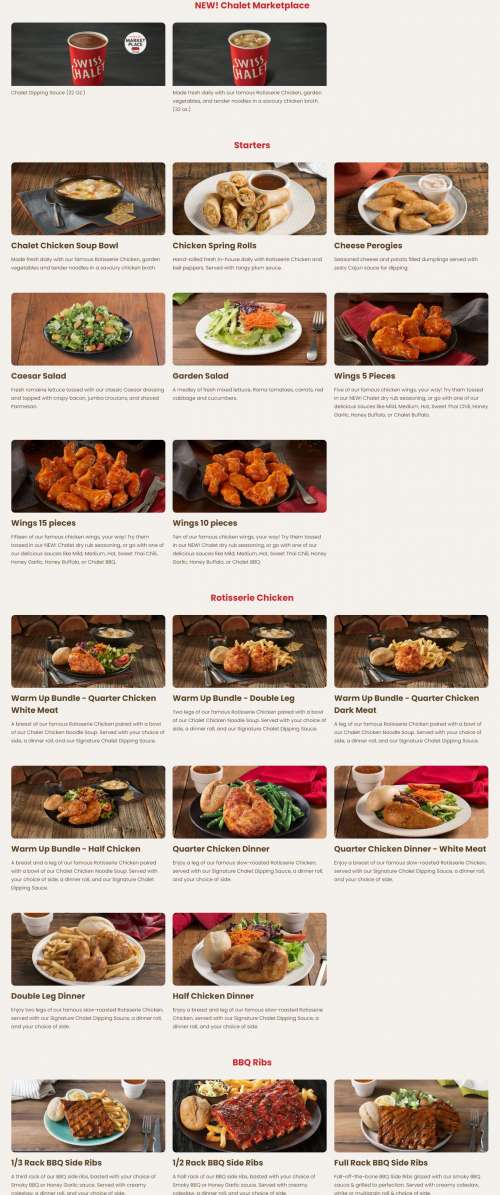 Swiss Chalet menu in Toronto, Ontario, Canada