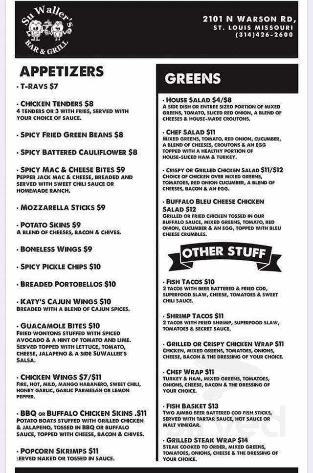Suwallers Bar & Grill menu in St. Louis, Missouri, USA