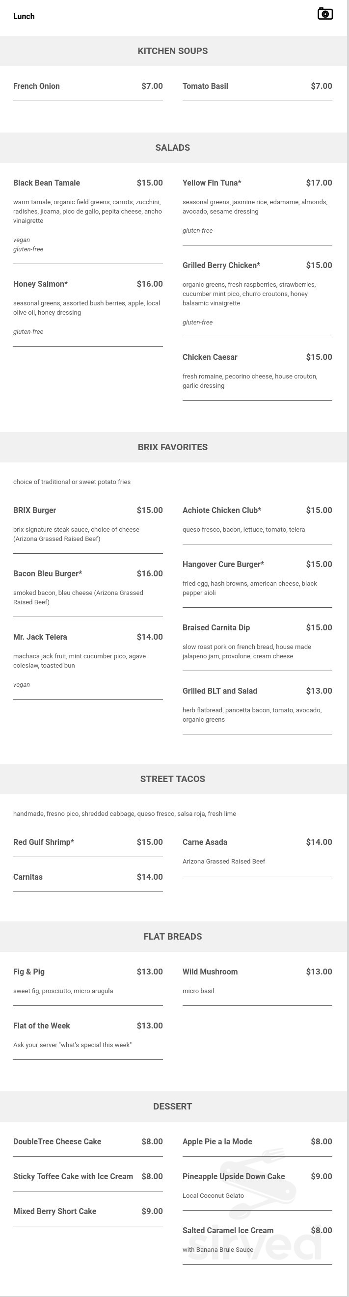 Brix Kitchen & Cocktails menu in Phoenix, Arizona, USA