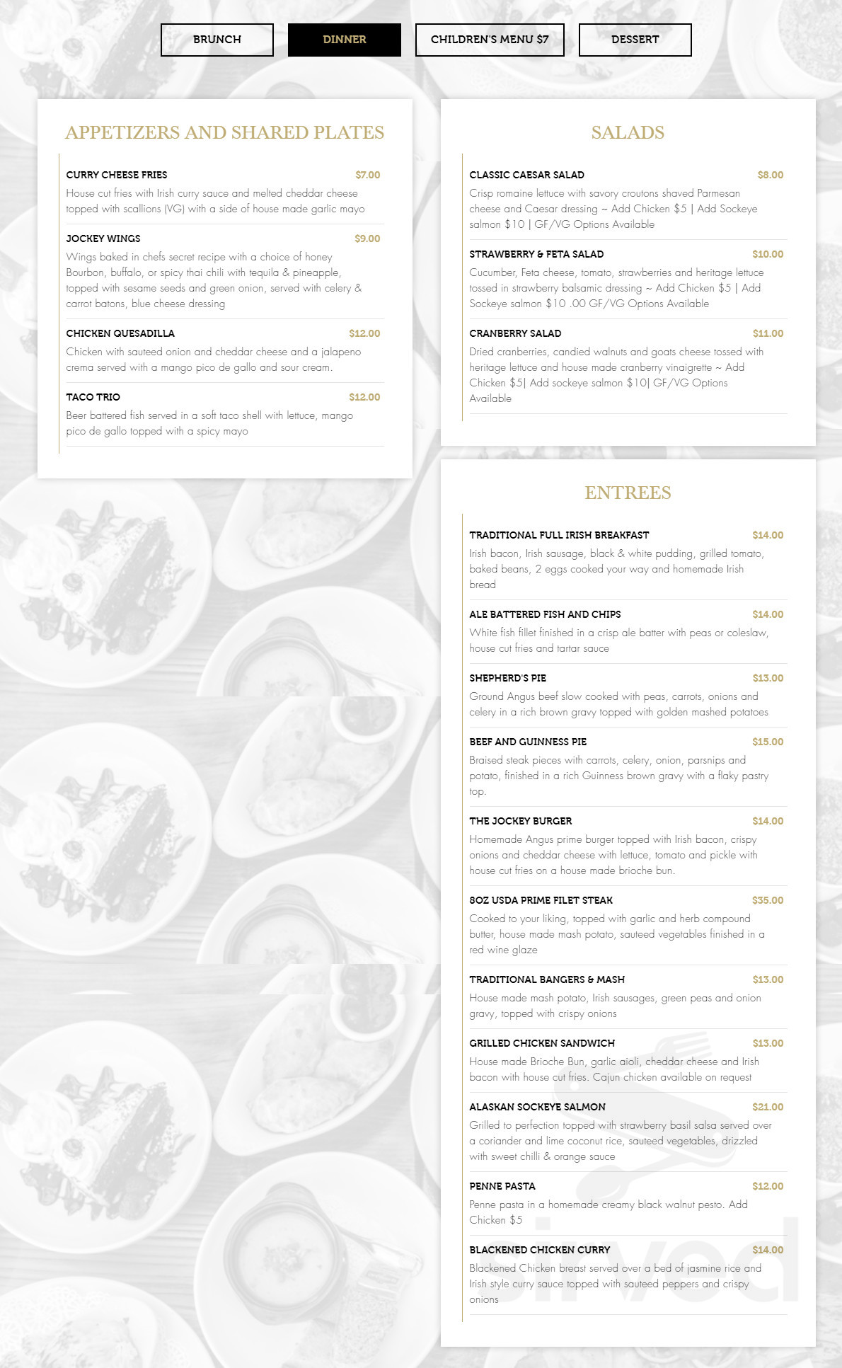 Horse and Jockey menu in Lexington, Kentucky, USA