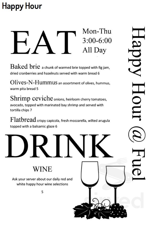Fuel Bistro & Wine specials menu in Ridgefield, Washington
