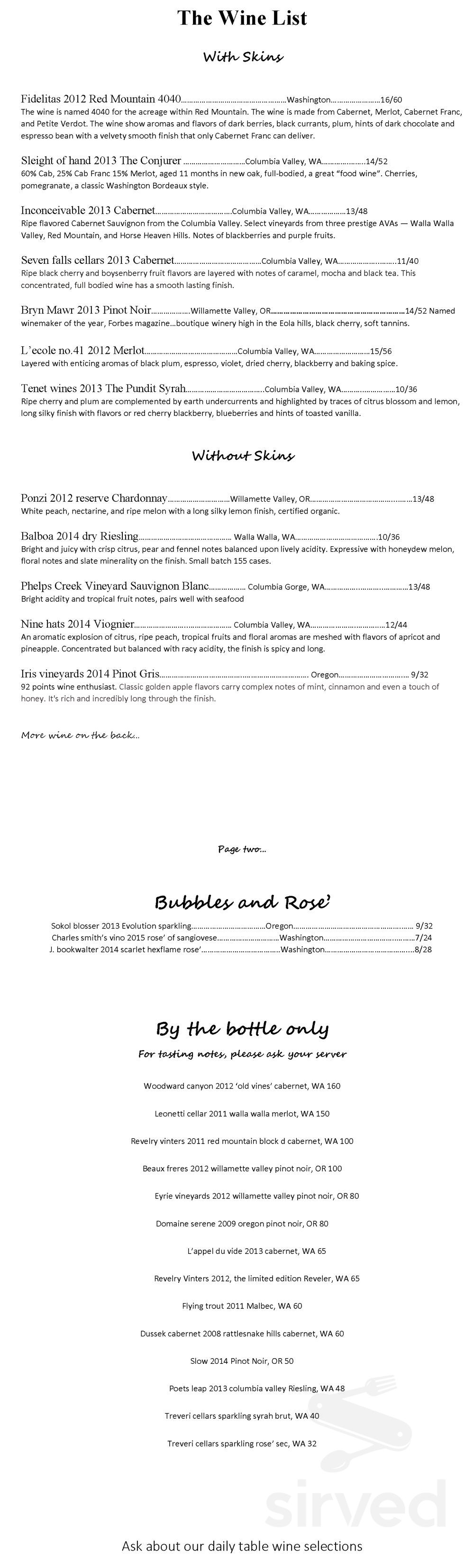 Fuel Bistro & Wine drink menu in Ridgefield, Washington