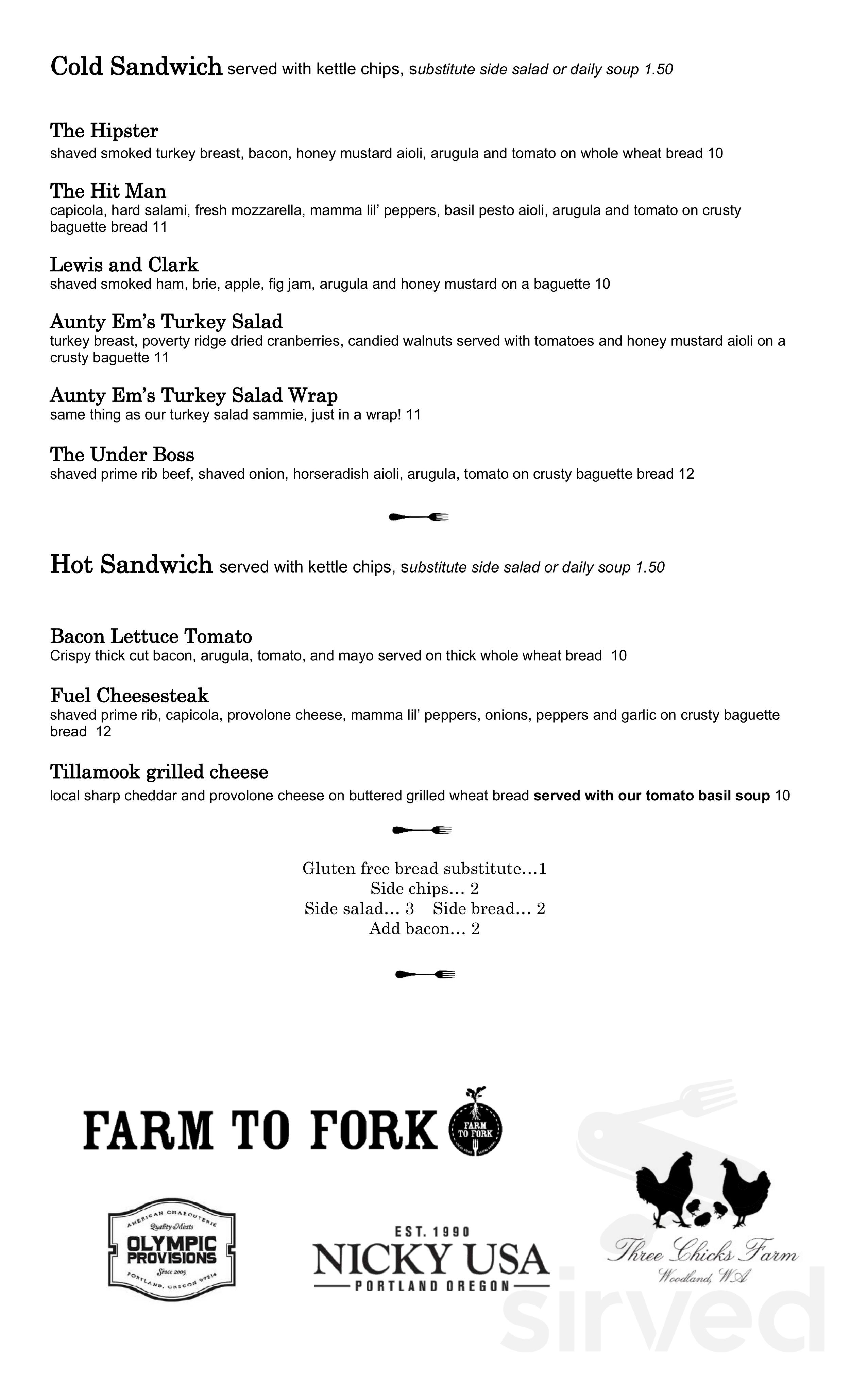 Fuel Bistro & Wine menu in Ridgefield, Washington