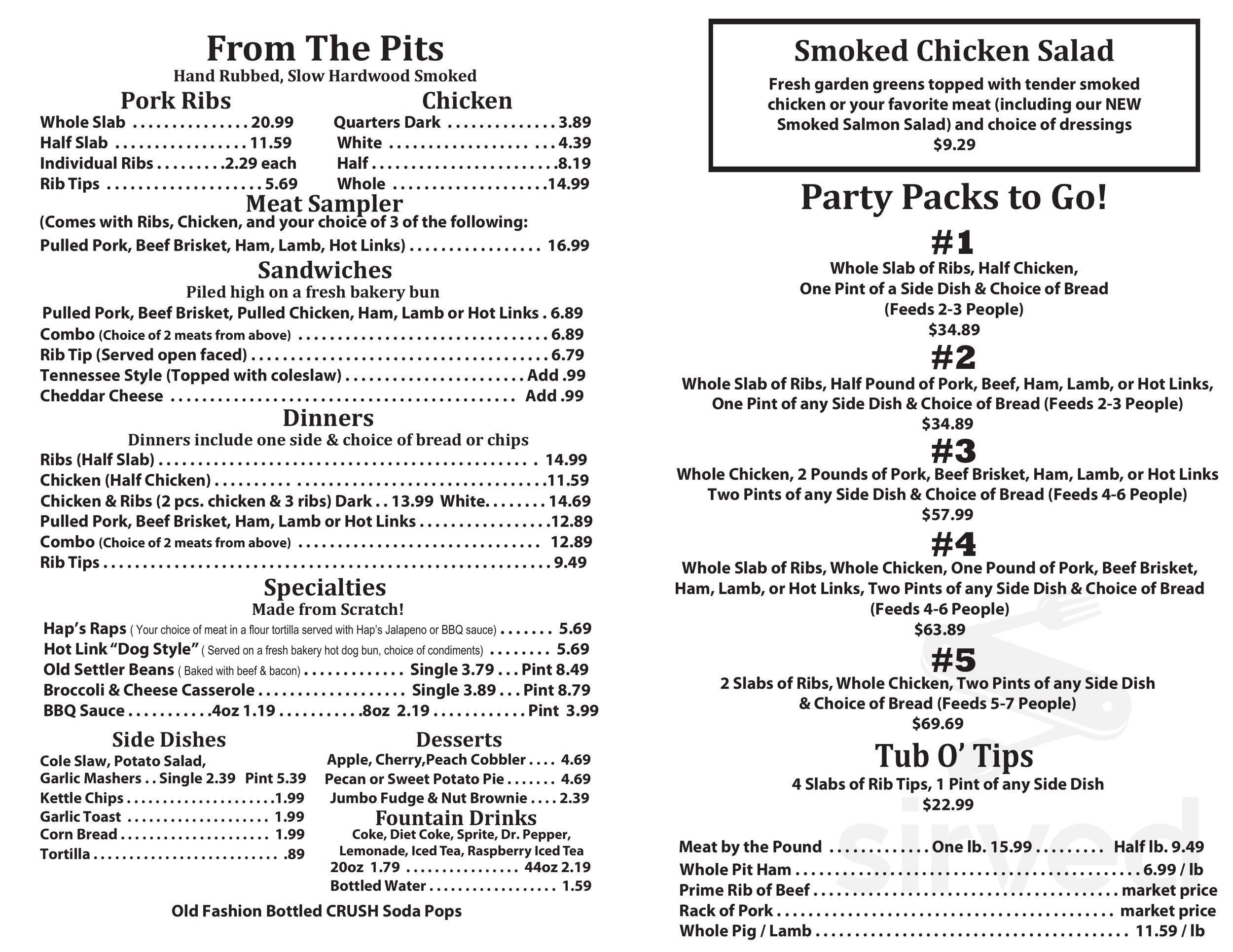 Hap's Pit Barbecue menu in Phoenix, Arizona, USA