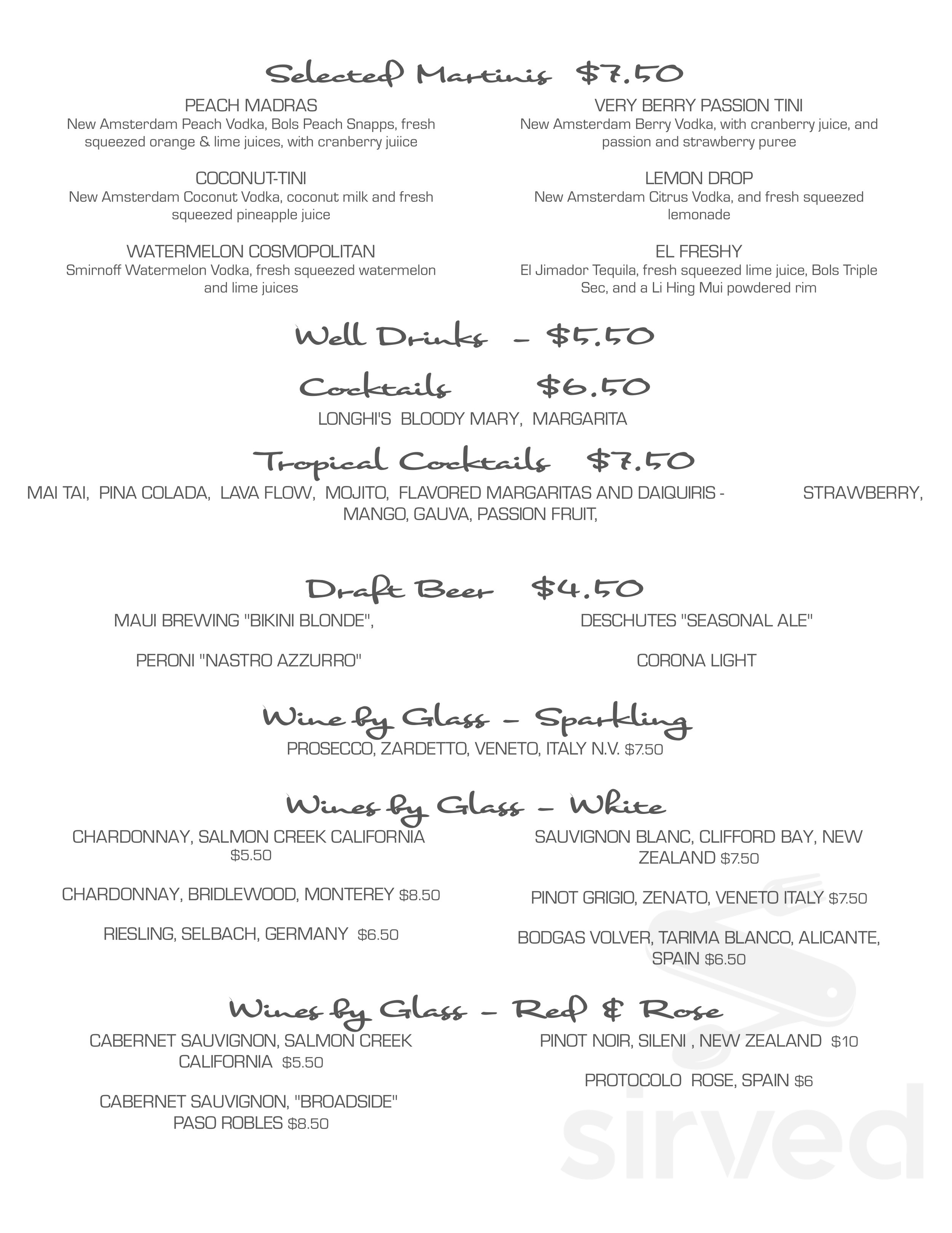 Longhi's Ko Olina menu in Kapolei, Hawaii, USA