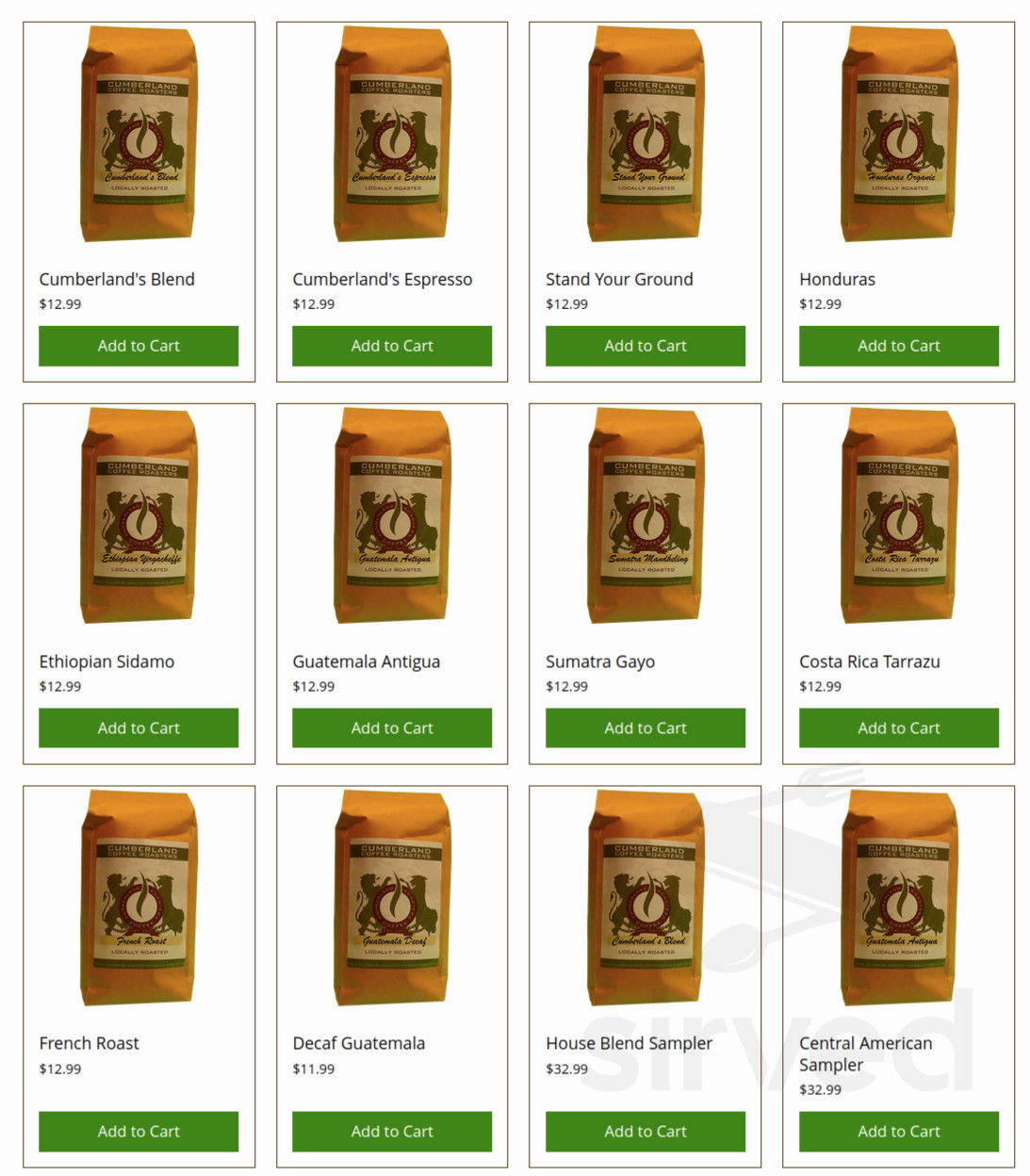 Menu for Cumberland Coffee Roasters in Hope Mills, North Carolina