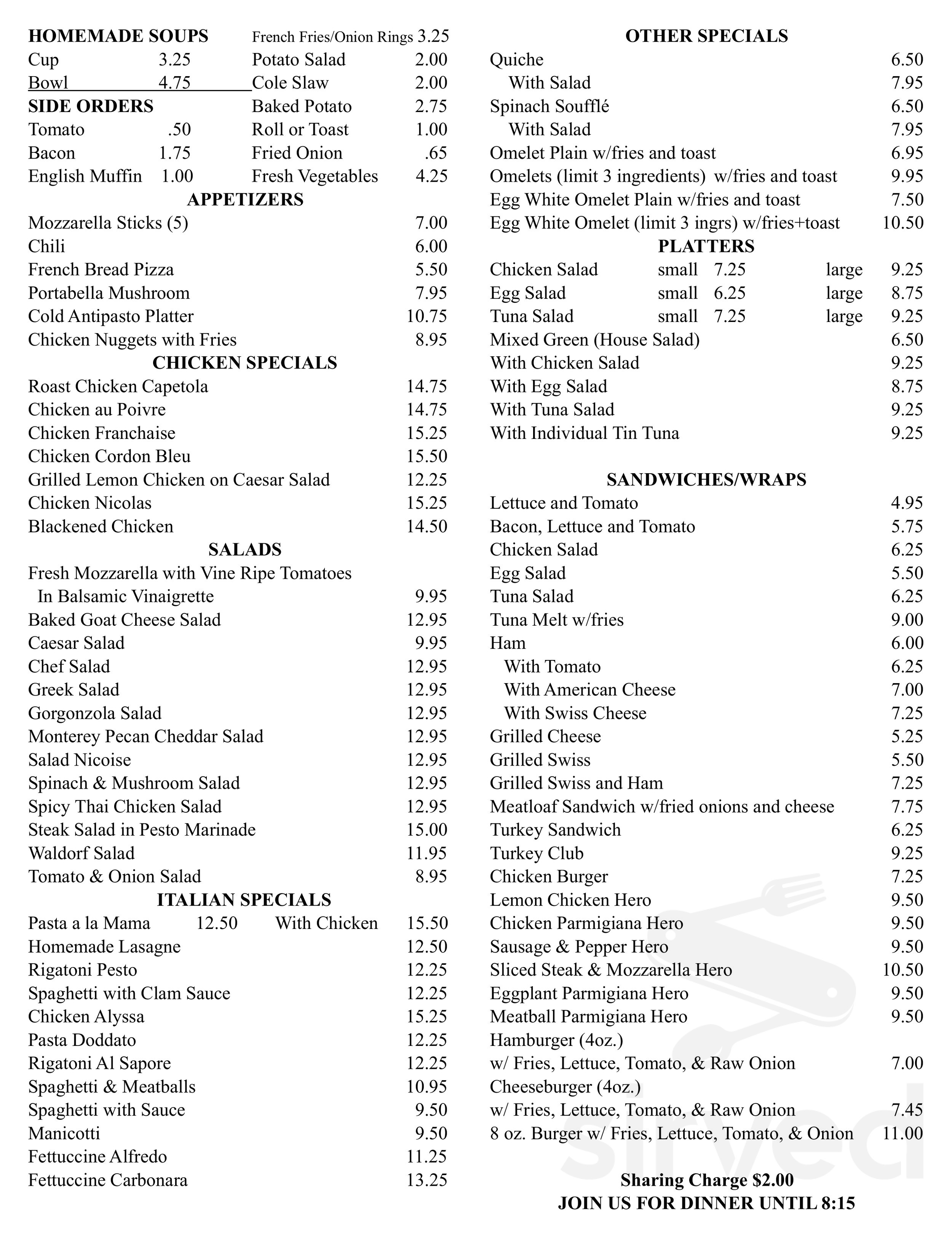 Menu Williston Park NY's Hildebrandt's Sirved