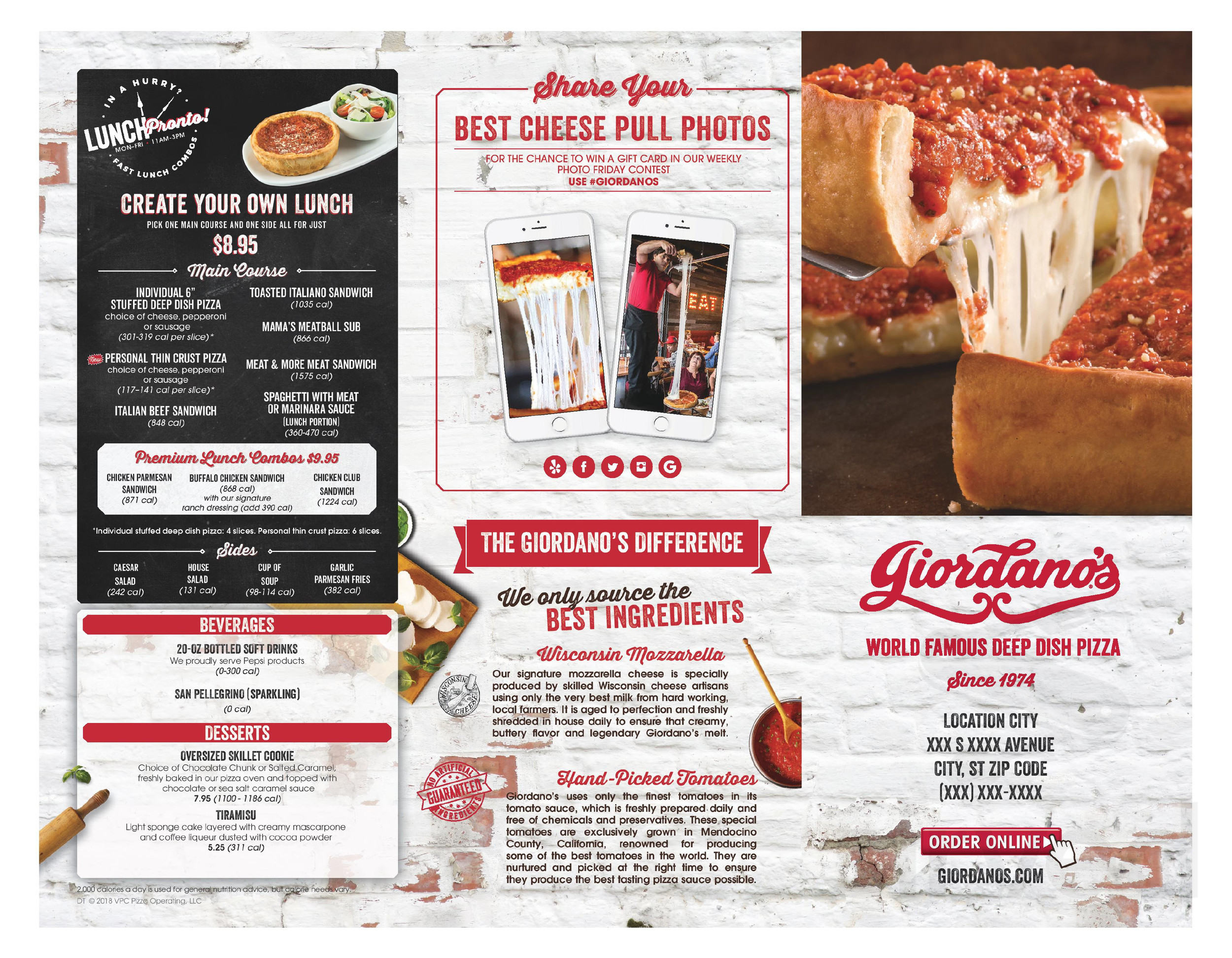Giordano's menu in Chicago, Illinois, USA