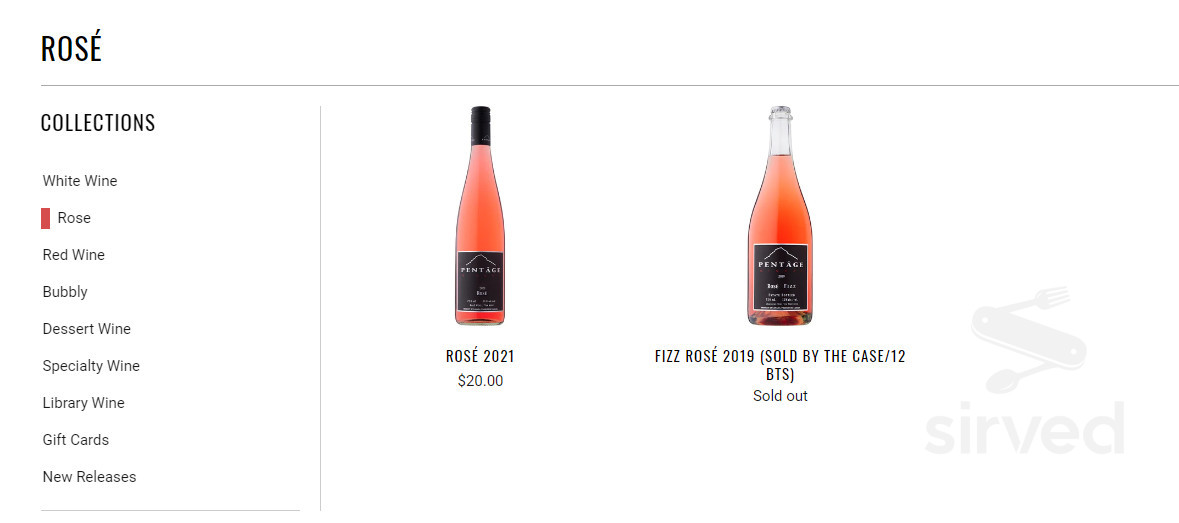 Pentâge Winery menus in Penticton, British Columbia, Canada