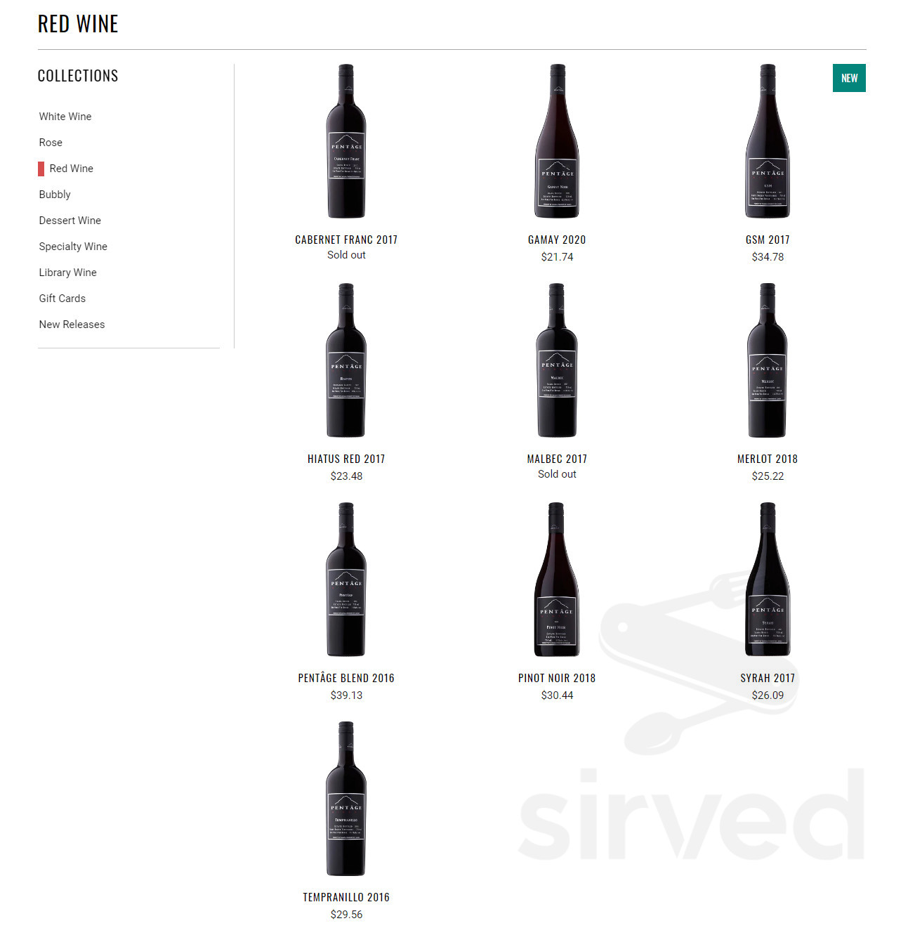 Pentâge Winery menus in Penticton, British Columbia, Canada