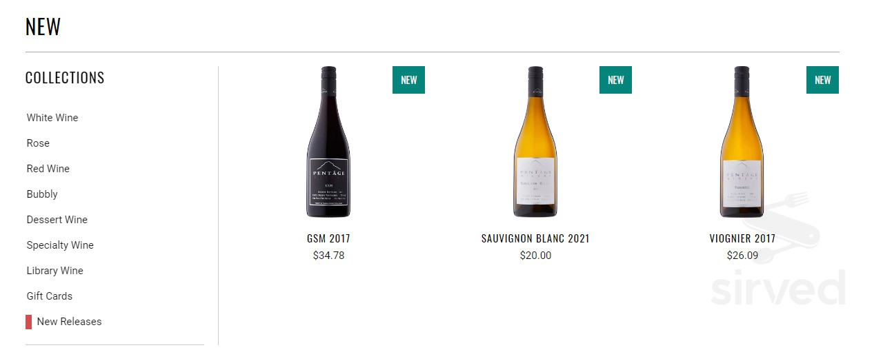 Pentâge Winery menus in Penticton, British Columbia, Canada