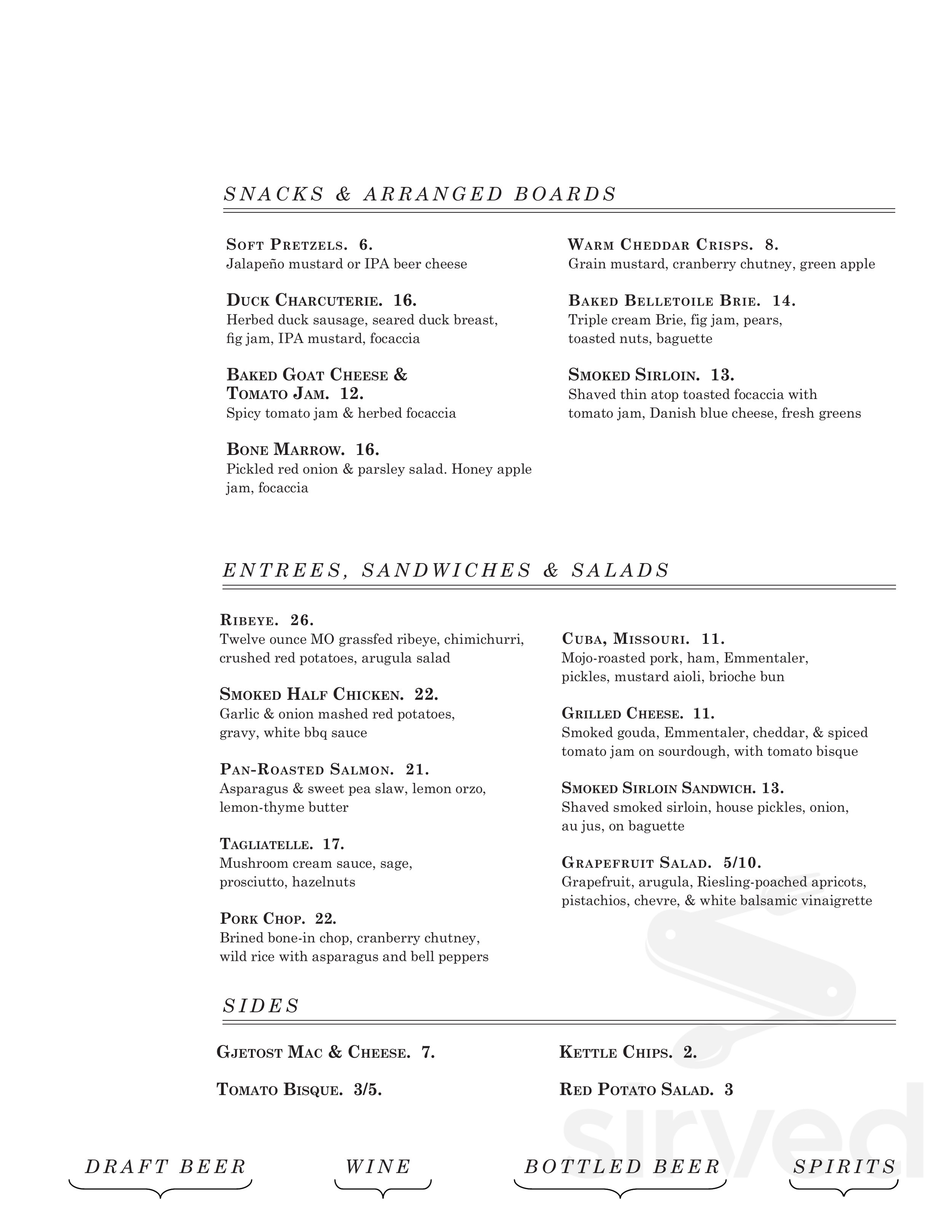 Menu for Bridge Tap House & Wine Bar in St. Louis, MO | Sirved