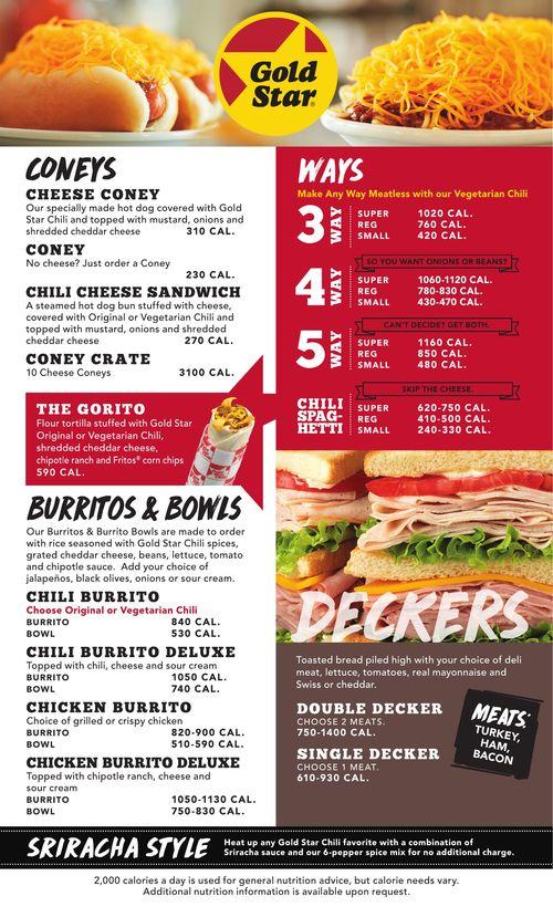 Gold Star Chili menu in Hillsboro, Ohio, USA