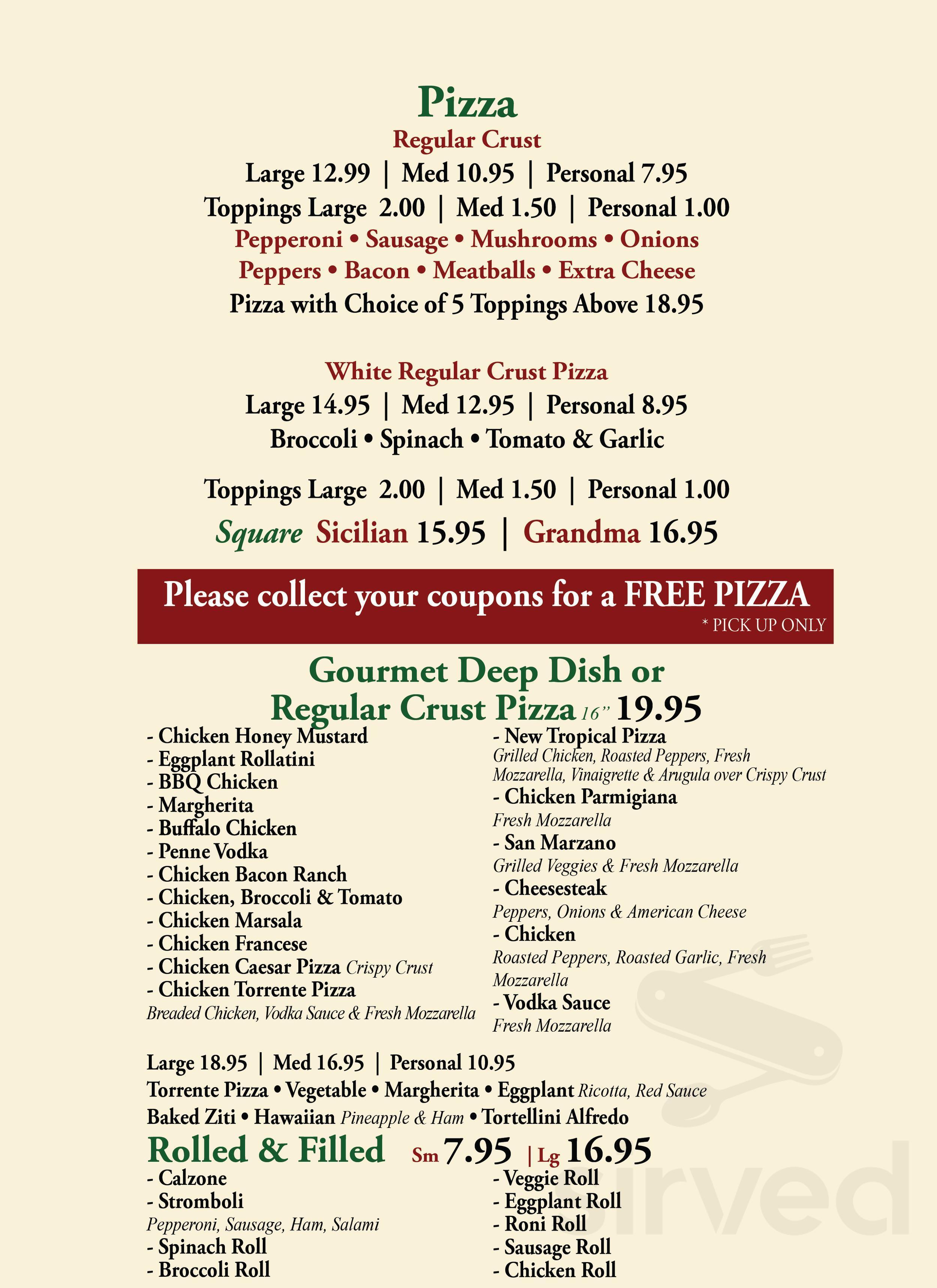 Il Torrente's Pizza Menu In Denville, New Jersey, Usa