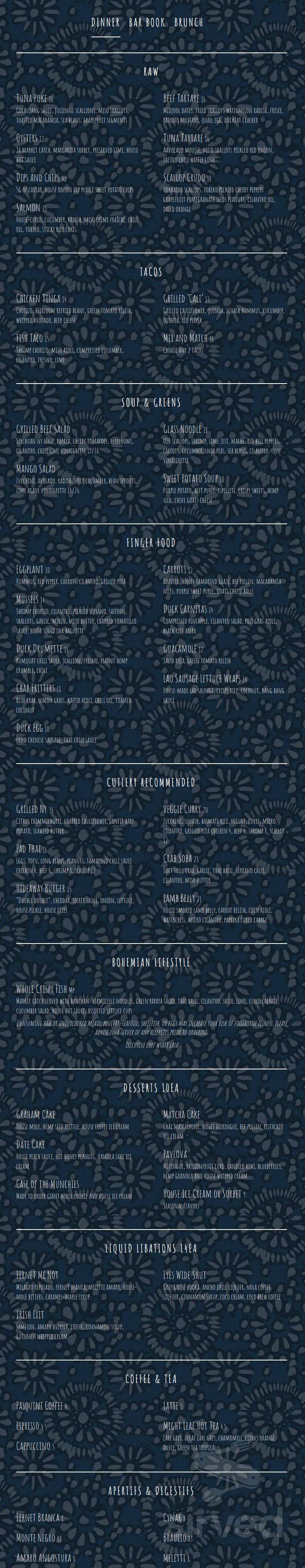 Pacific Hideaway menu in Huntington Beach, California