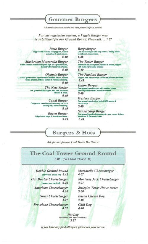 Village Coal Tower Restaurant menu in Pittsford, New York, USA