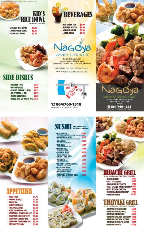 NAGOYA 3 menu in Anderson, South Carolina, USA