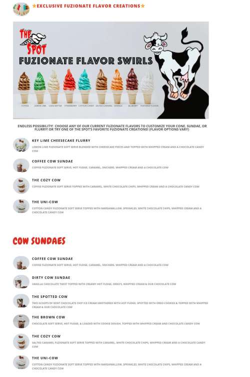 Soft Spot menu in Zeeland, Michigan, USA