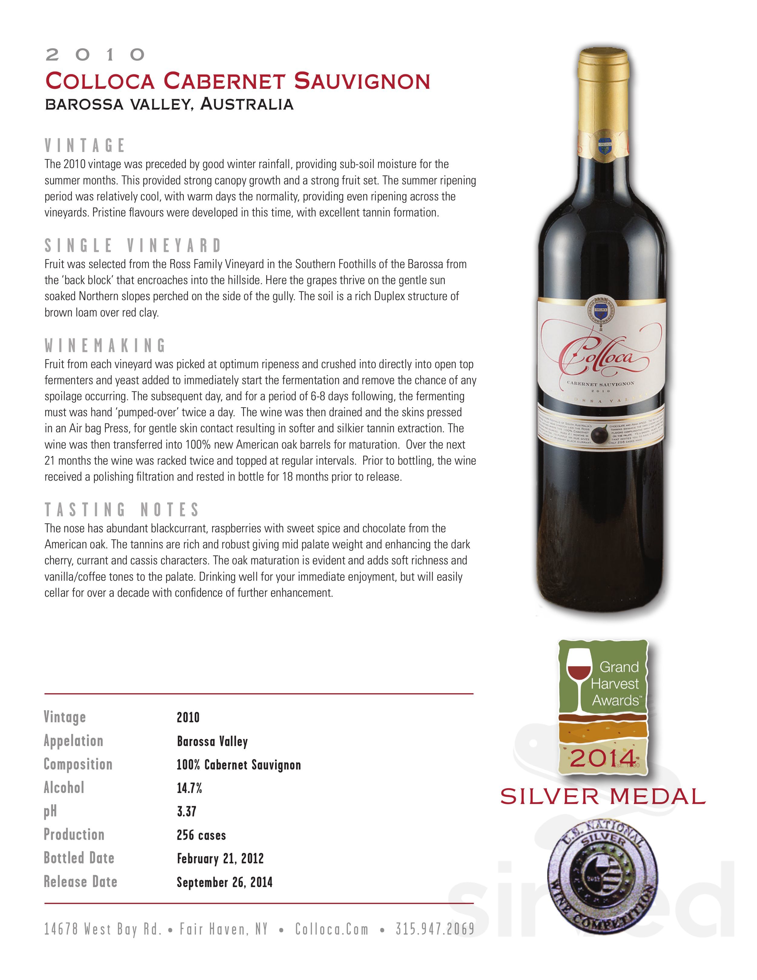 Colloca Estate Winery menus in Sterling, New York, United States