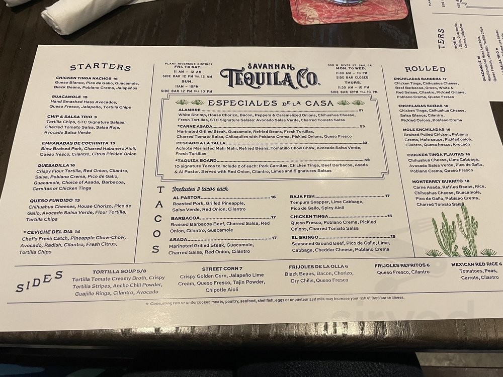 Savannah Tequila Company menu in Savannah, USA