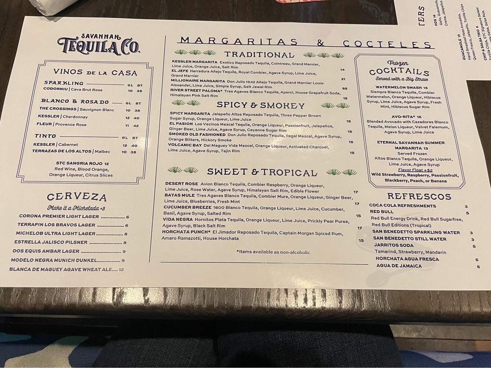 Savannah Tequila Company menu in Savannah, USA