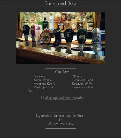 The Wicket Restaurant and Bar menu in Toronto, Ontario, Canada