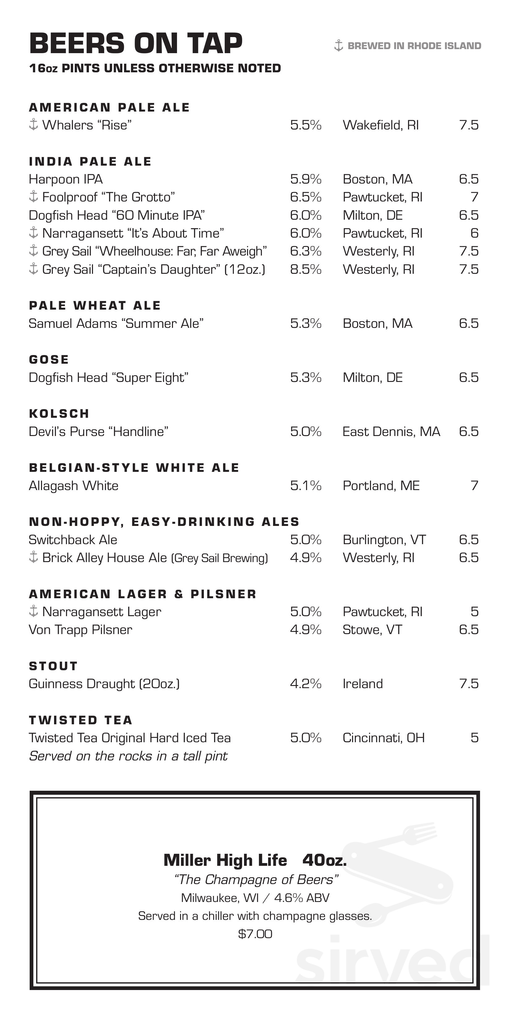 Brick Alley Pub & Restaurant menu in Newport, Rhode Island, USA