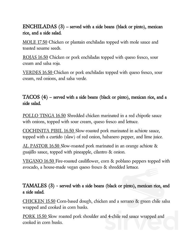 Menu for El Ancla in Camden, ME Sirved