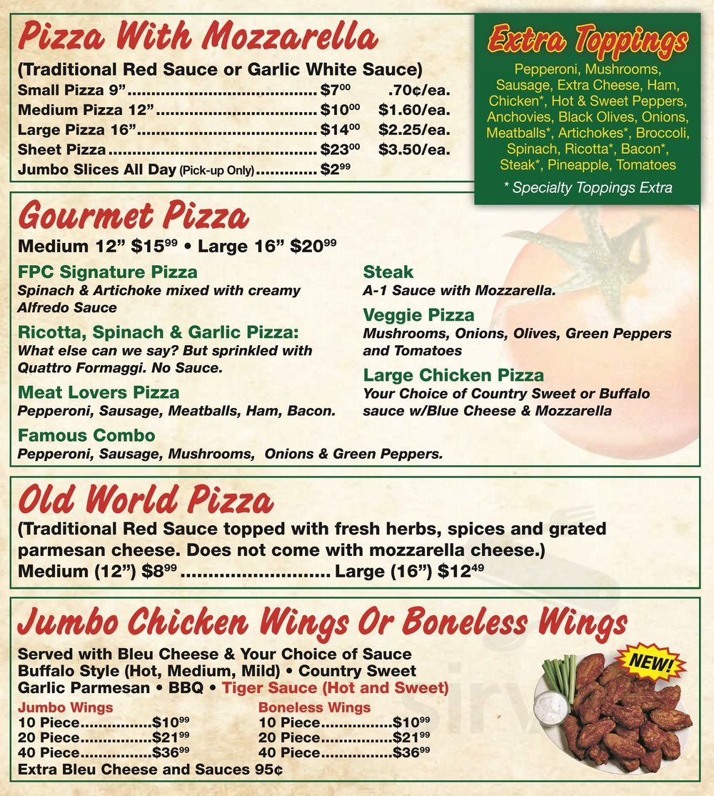 Menu - Rochester NY's Gallo Pizza & Subs | Sirved