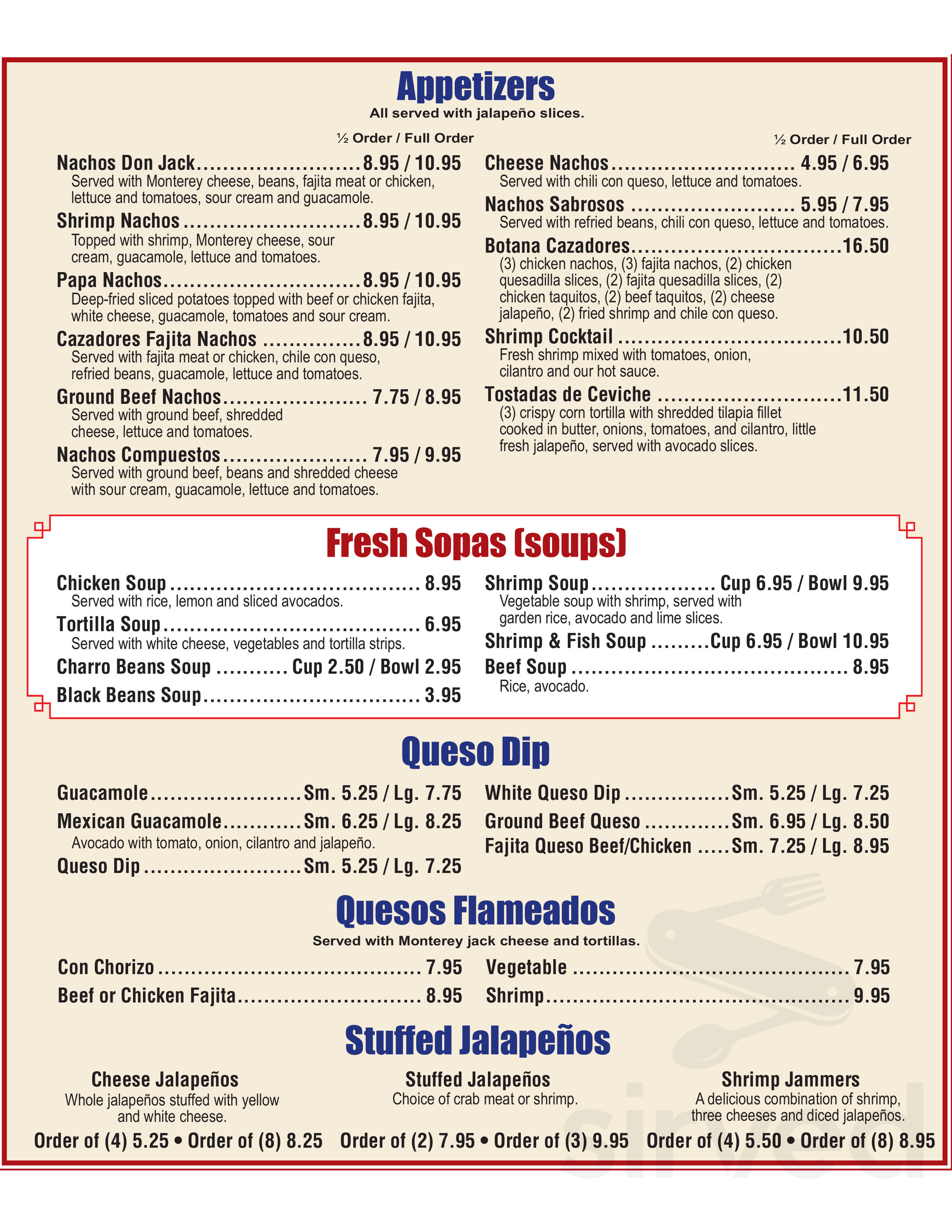 Cazadores Mexican Restaurant menus in Sealy, Texas, United States