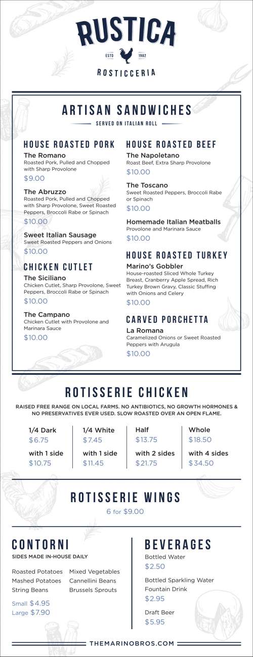 Rustica Rosticceria menu in Philadelphia, Pennsylvania, USA