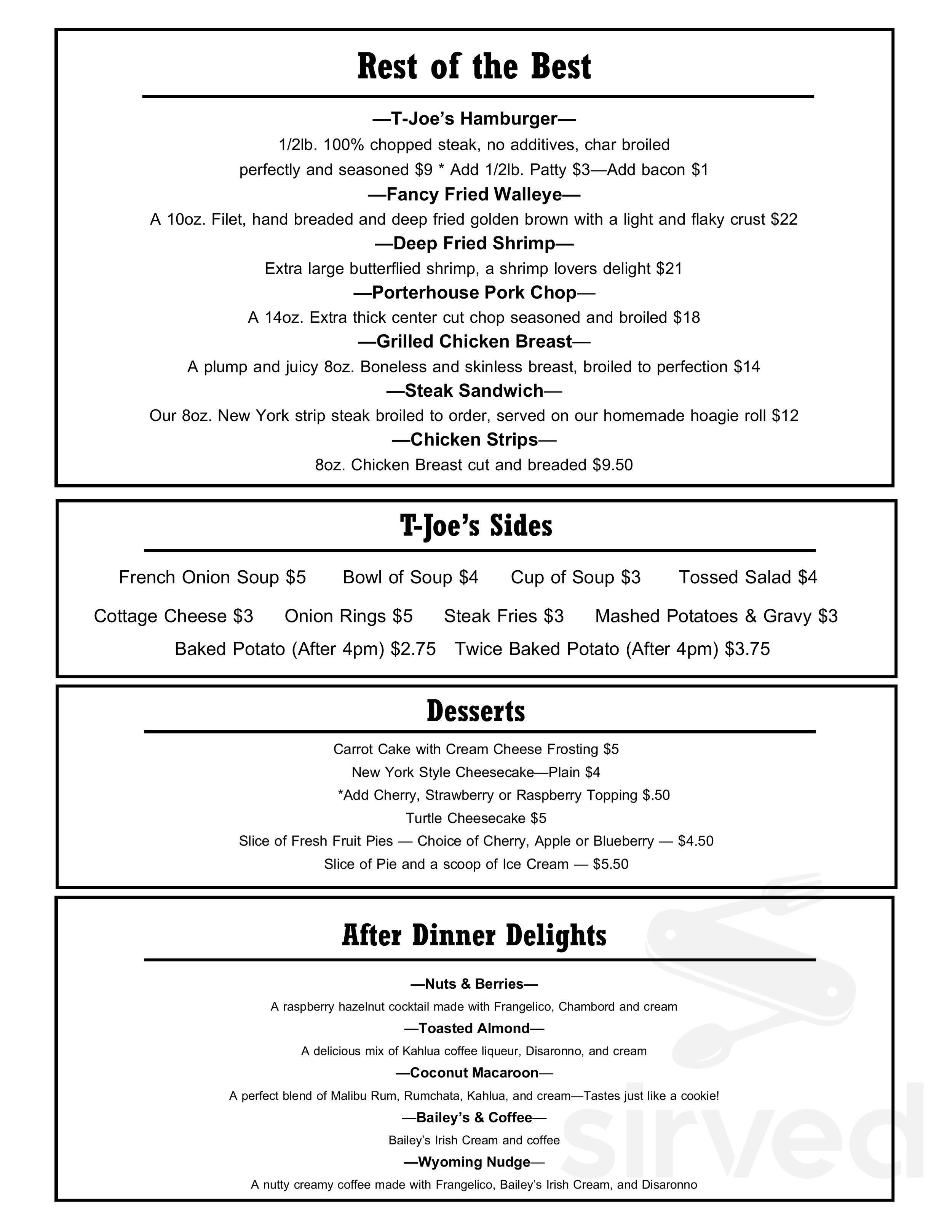 TJoe's Steakhouse & Saloon menu in Cheyenne, Wyoming, USA