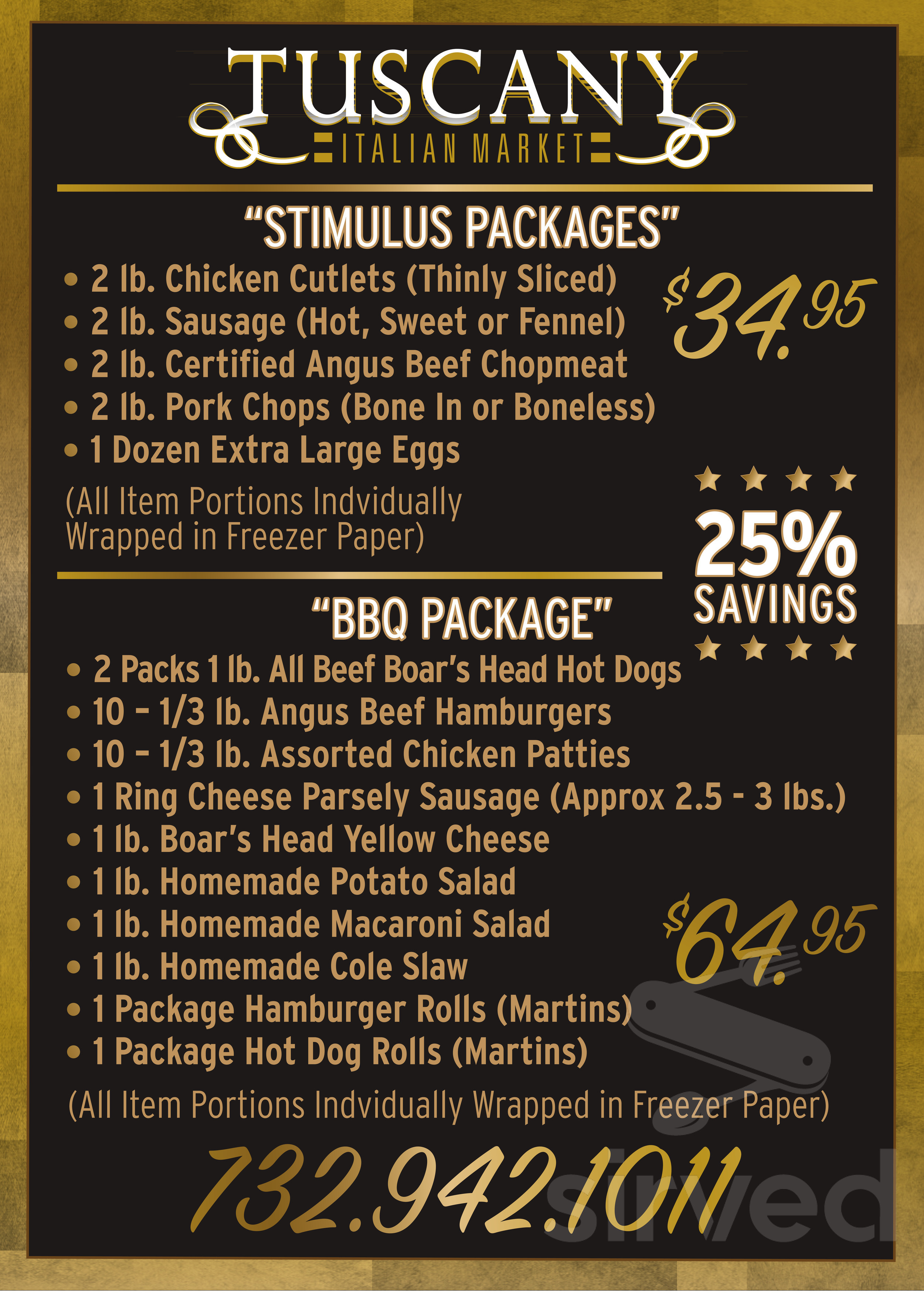 Menu Jackson Township NJ's Tuscany Italian Market Sirved