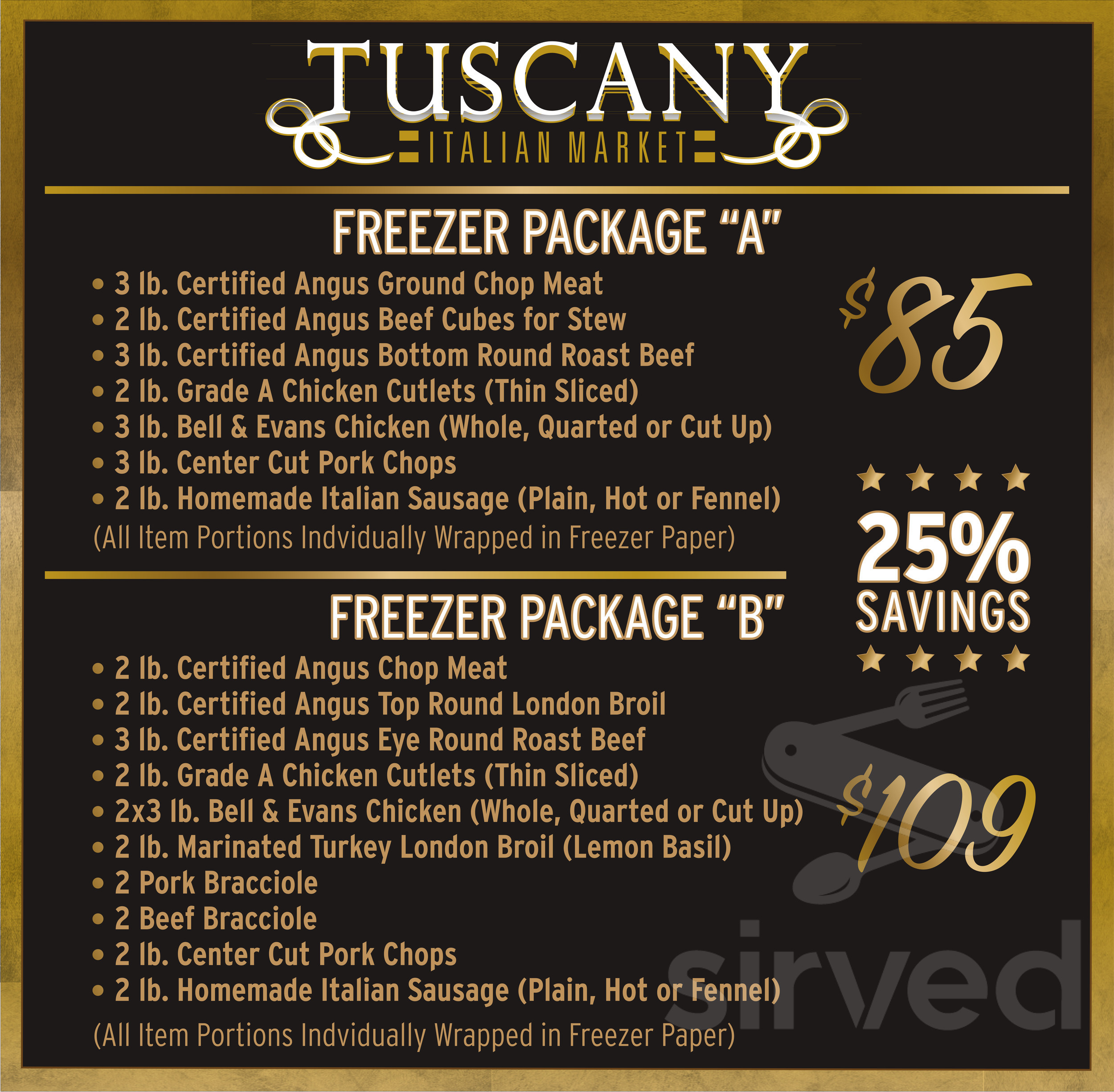Tuscany Italian Market menu in Jackson Township, New Jersey, USA