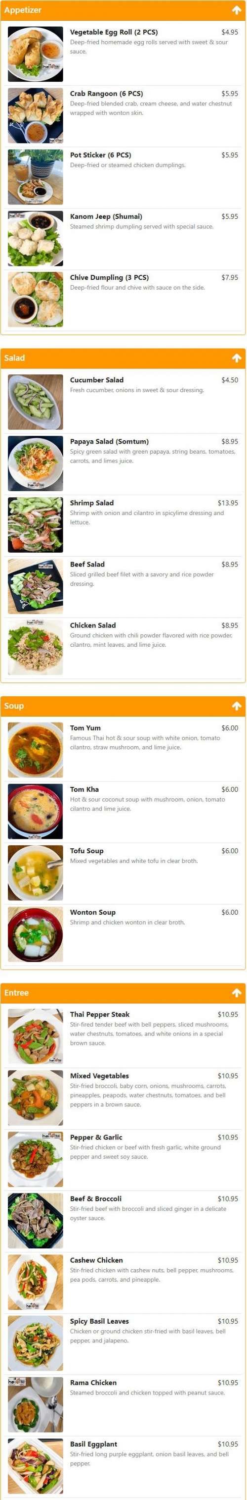 Hello Thai menu in Chicago, Illinois, USA