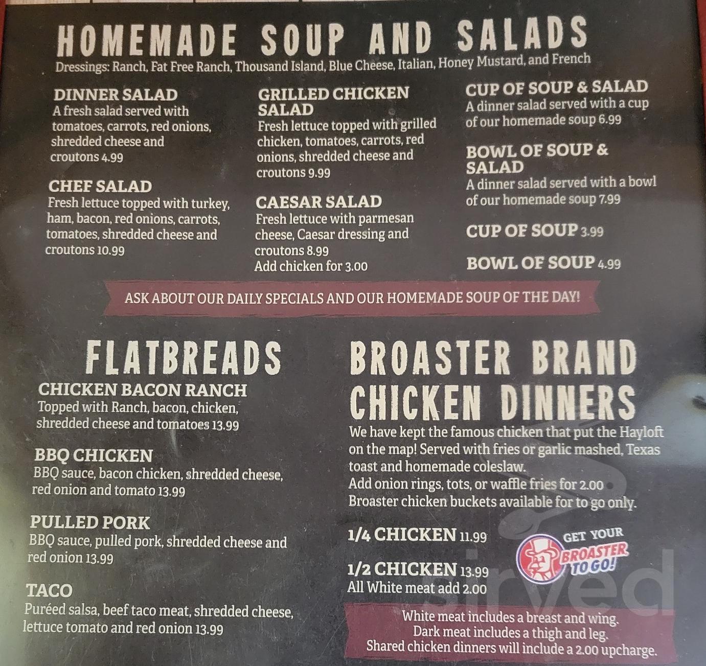 Hayloft Bar And Grill Menus In St Augusta Minnesota United States