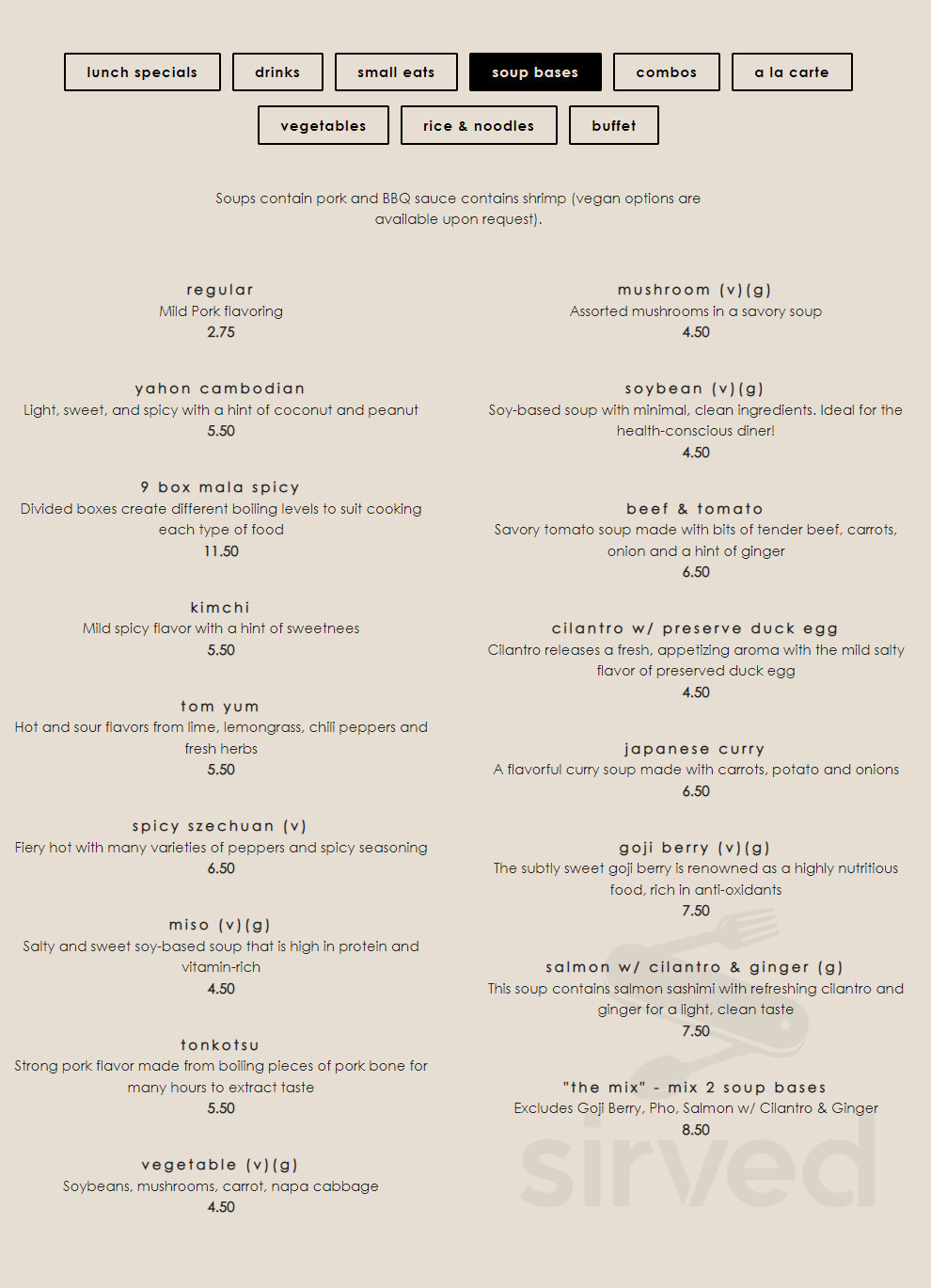 Menu Quincy MA's Shabu Sirved