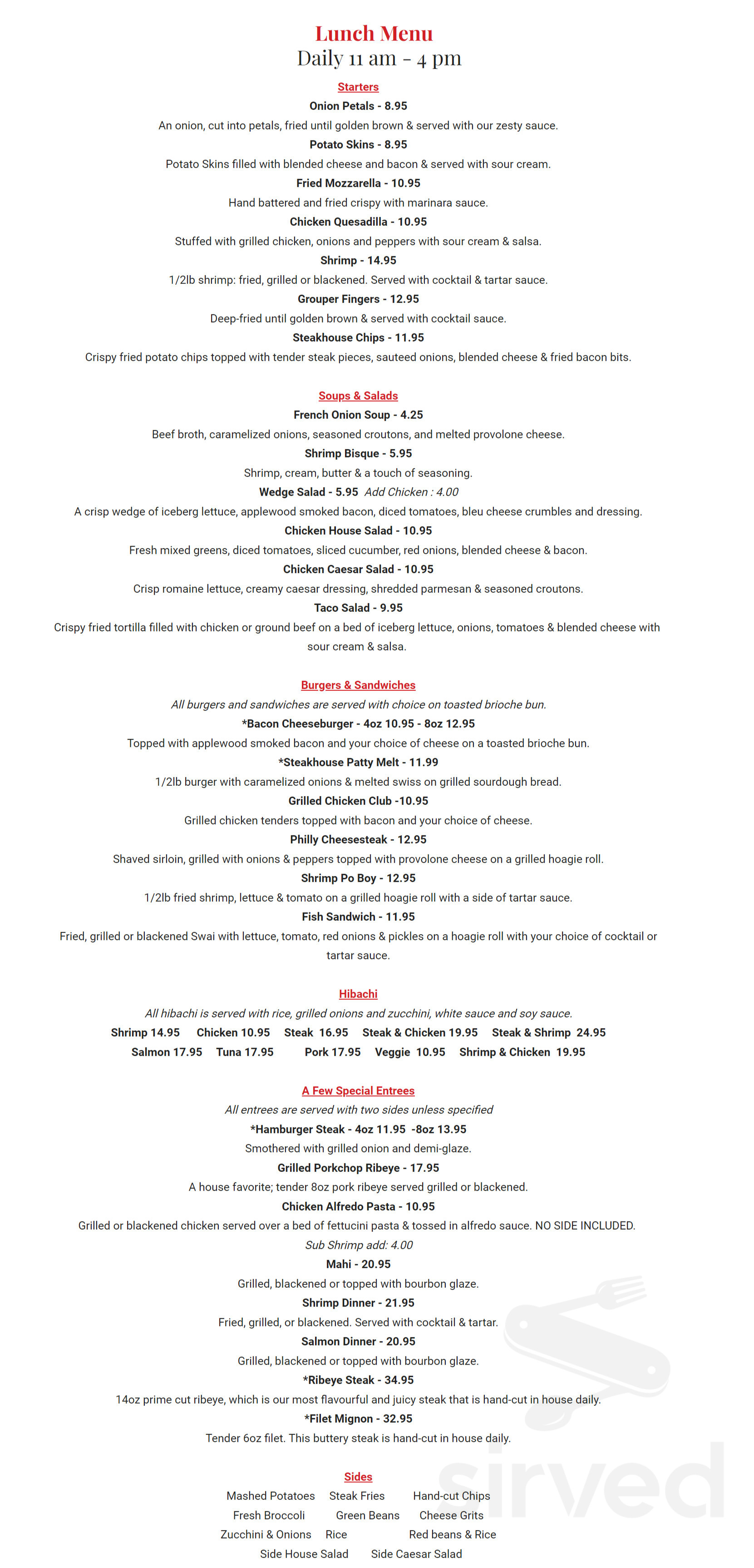 Harris's Steak & Seafood menu in Brunswick, USA