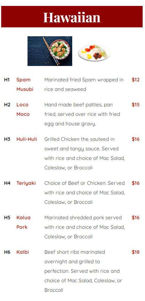 Kuya's Islander Cuisine menu in Gresham, Oregon, USA