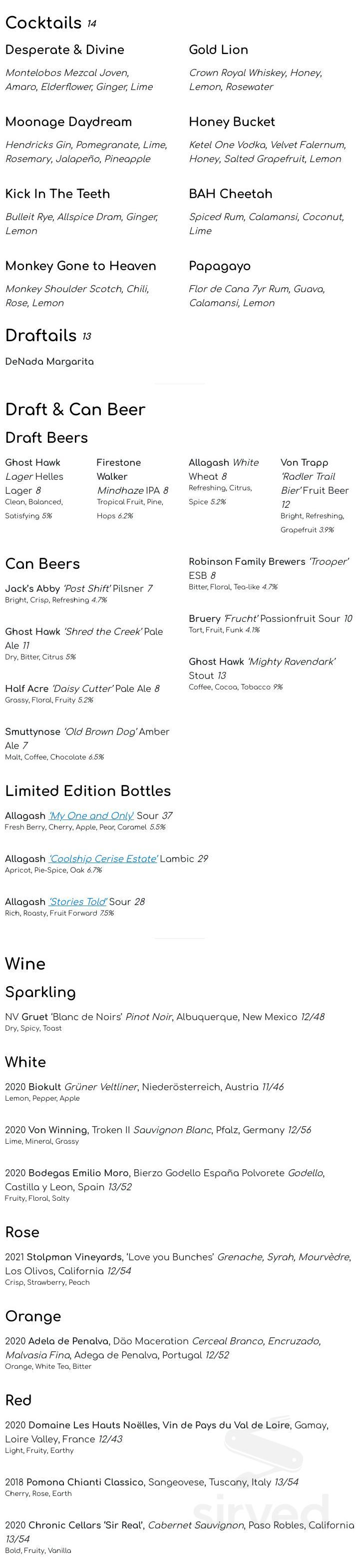 Pharmacie Bar + Kitchen menu in Montclair, New Jersey