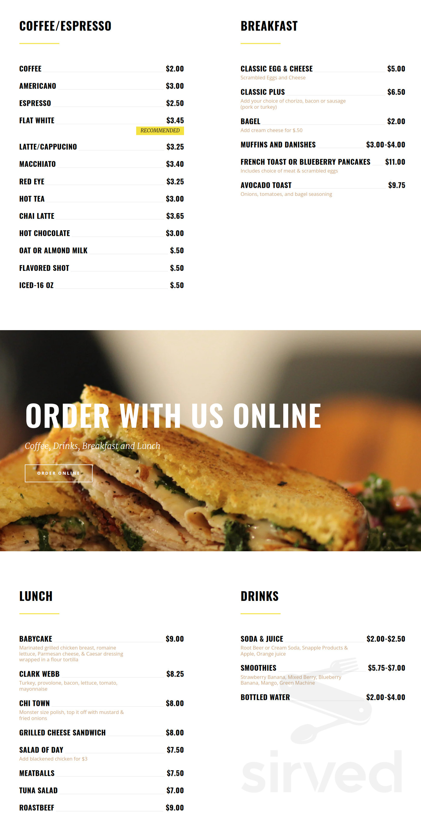 Milk and Honey Coffeehouse & Gallery menu in Wilmington, Delaware, USA