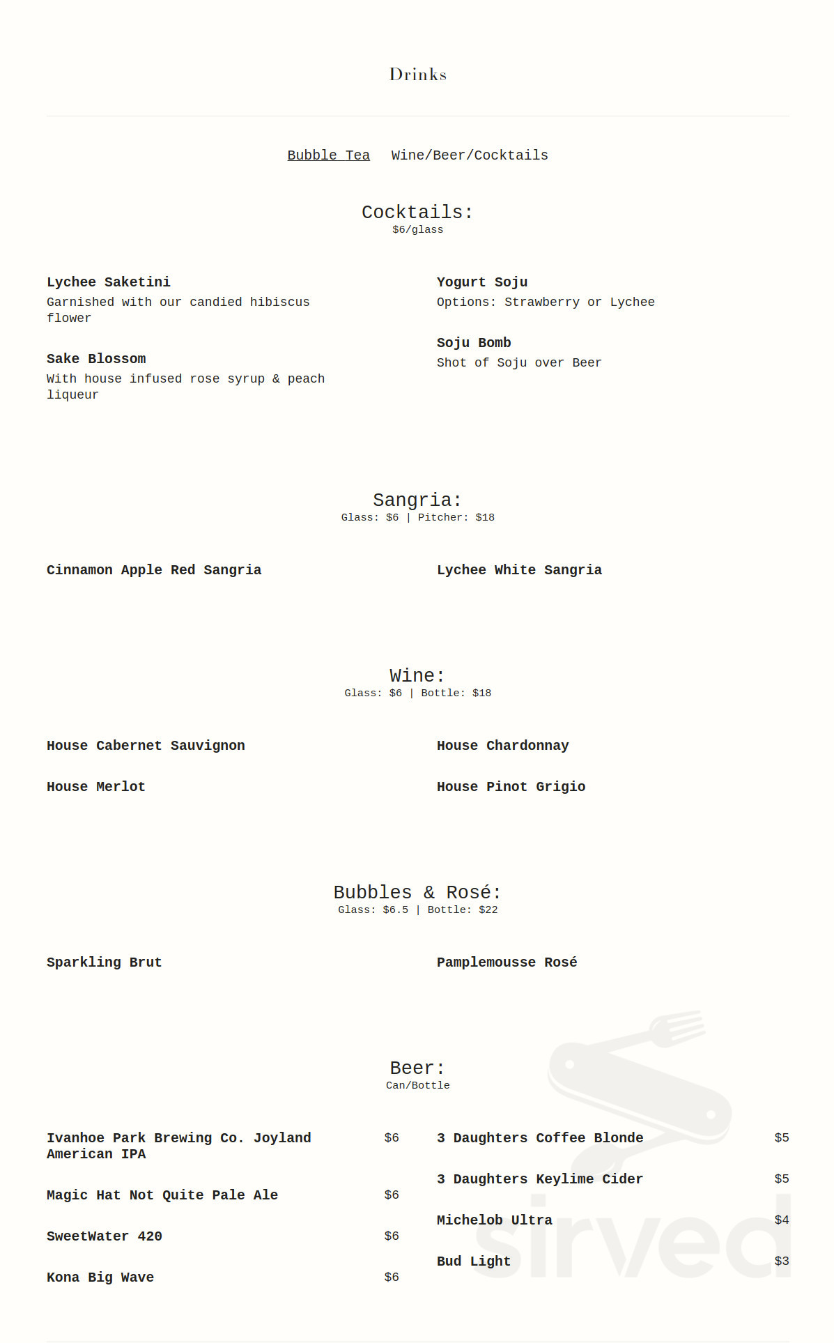 Blended Bistro & Boba Orlando menu in Orlando, Florida, USA