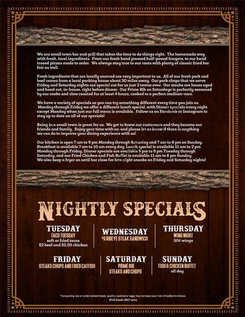 Back Forty Bar & Grill menu in Macedonia, Iowa, USA