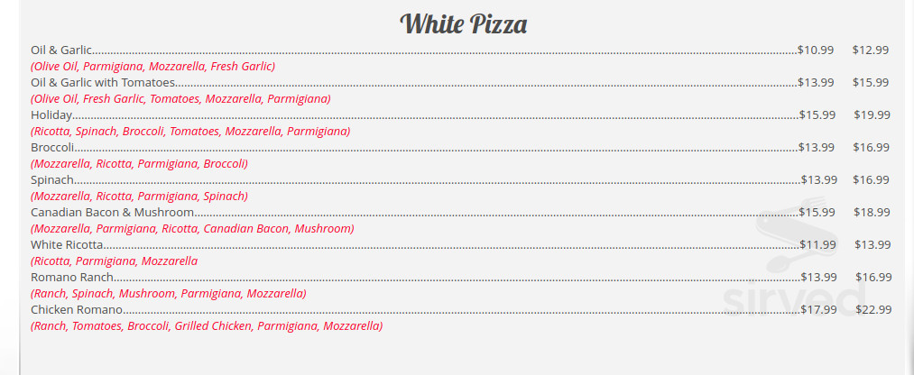 Milano Pizza & Pasta menu in Mountville, Pennsylvania