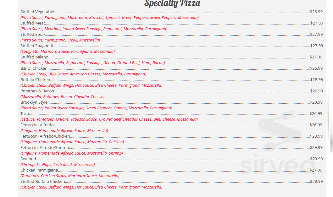 Milano Pizza & Pasta specials menu in Mountville, Pennsylvania