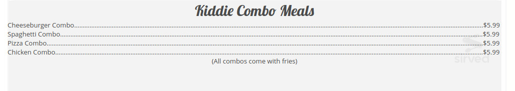 Milano Pizza & Pasta kids menu in Mountville, Pennsylvania