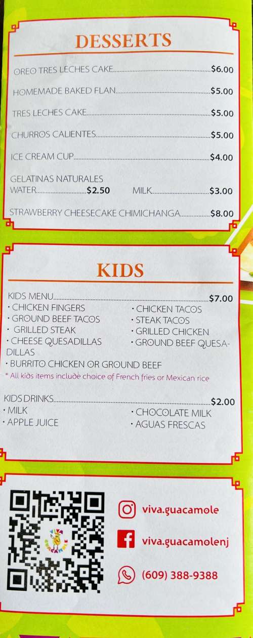 Viva Guacamole menu in Livingston, New Jersey, USA