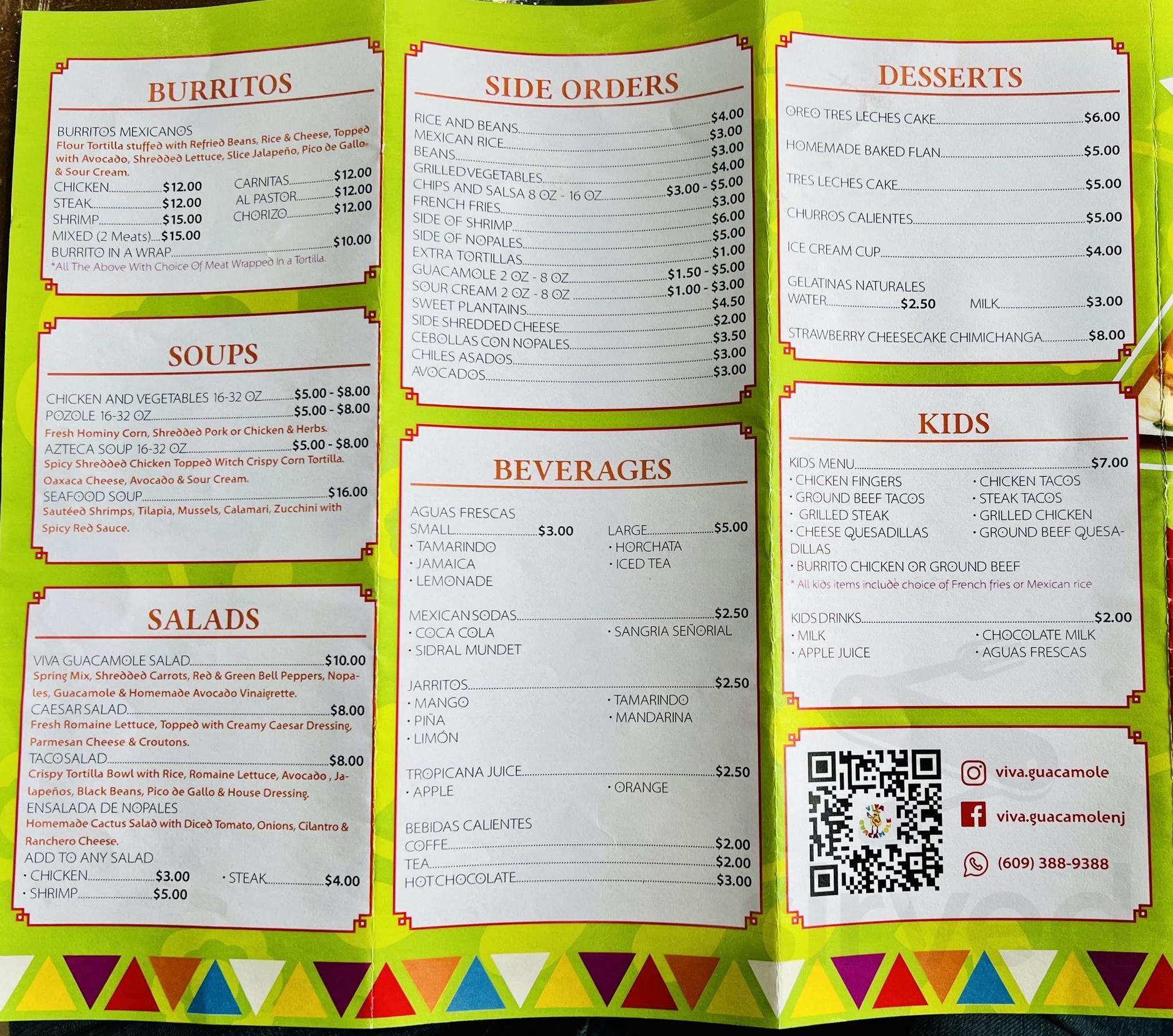 Viva Guacamole menu in Livingston, New Jersey, USA