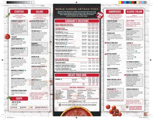 Giordano's menu in Champaign, Illinois, USA